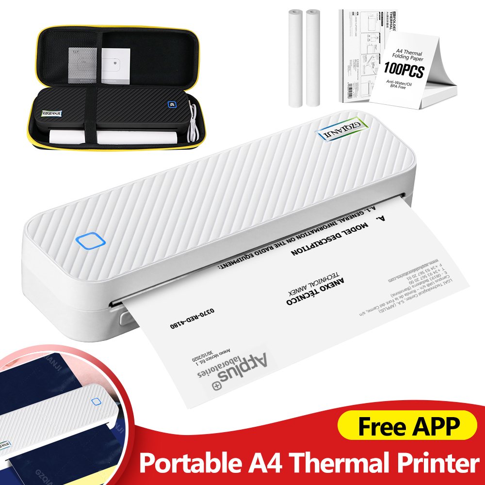 Commercial Photo Printer - แบบพกพา A4 เครื่องพิมพ์ความร้อนบลูทูธรูปภาพ PDF เอกสารการพิมพ์พับม้วนกระดาษสําหรับงานสํานักงาน Home