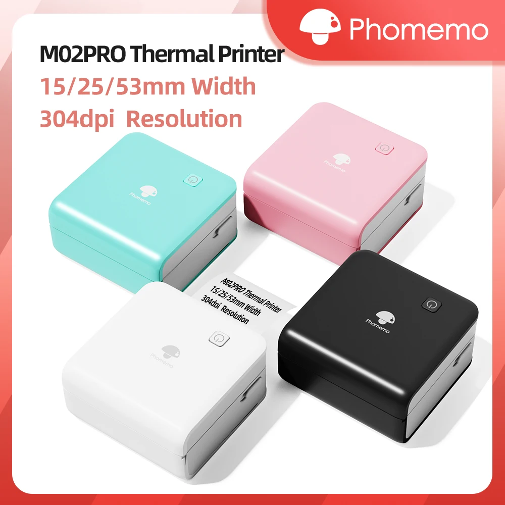 Commercial Photo Printer - Phomemo เครื่องพิมพ์แบบพกพาขนาดเล็ก M02Pro แบบไร้สาย300dpi การพิมพ์แบบไร้หมึก15/25/50/53มม. สำหรับติดฉลากได้ง่าย