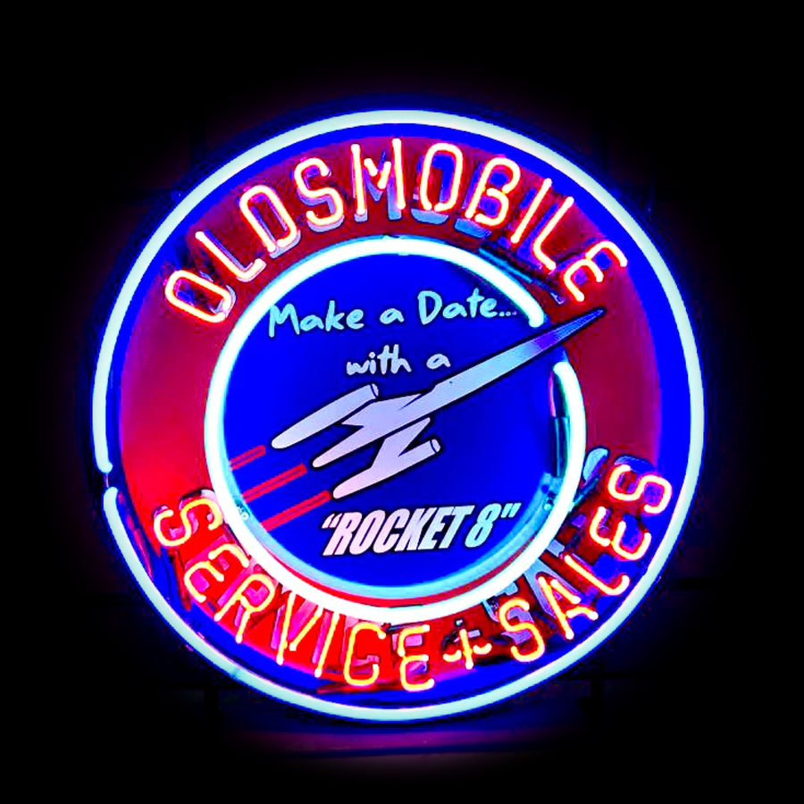 Commercial Printing Icon - ป้ายไฟนีออนร้าน Rocket Diner รูปทรง Oldsmobile พร้อมข้อความ